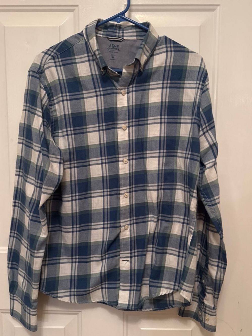 Izod Plaid Button-Down Shirt in Blue and White